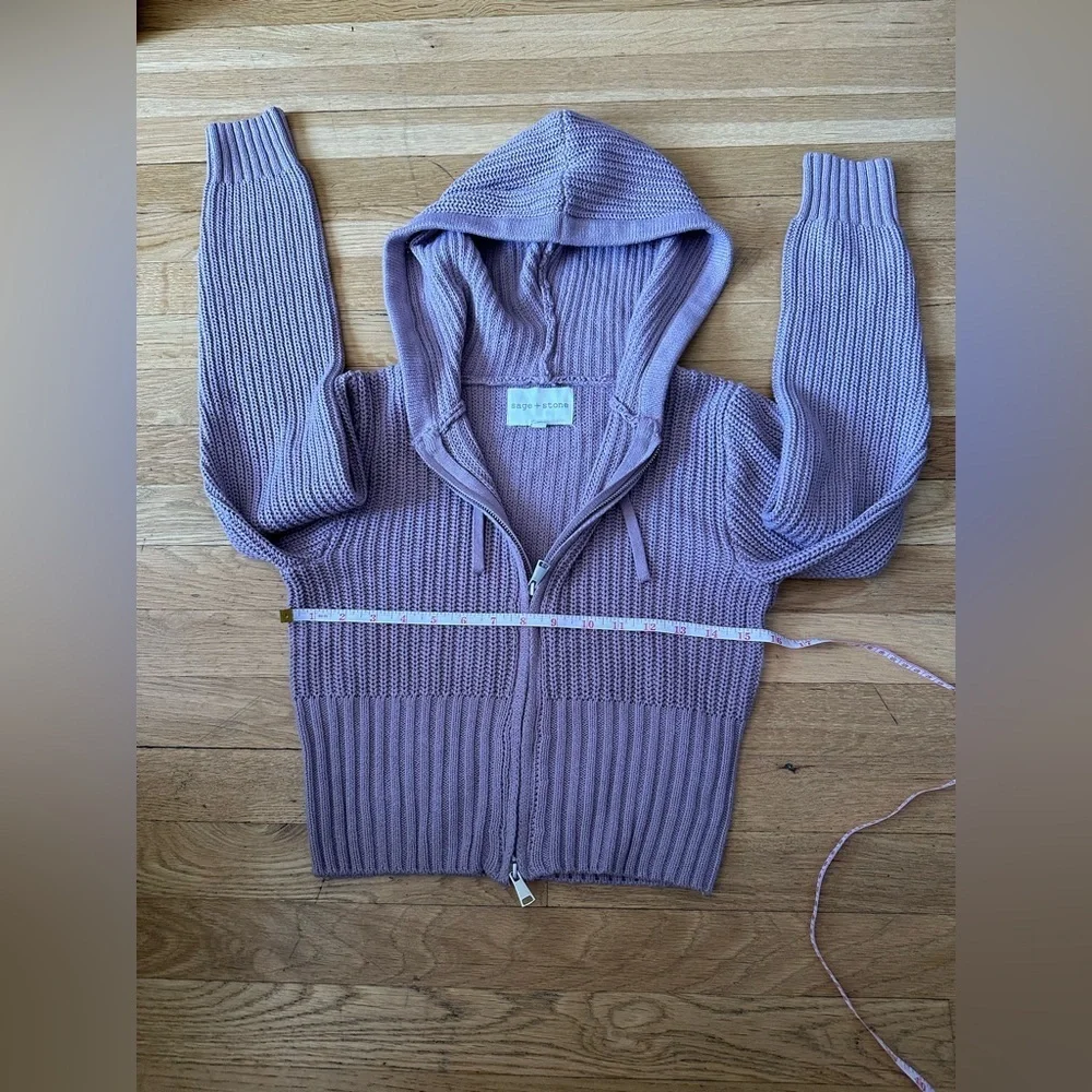 ✨ Sage‎ + Stone Lilac Cropped Hoodie Knit Sweater Zip Cozy Women Small✨